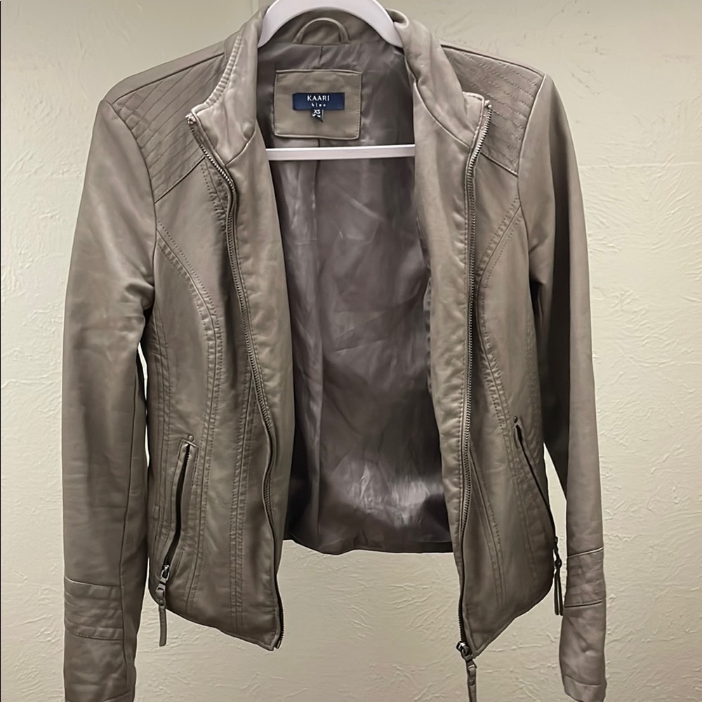 Kaari Blue Tan Leather Jacket Edgy Motorcycle Style